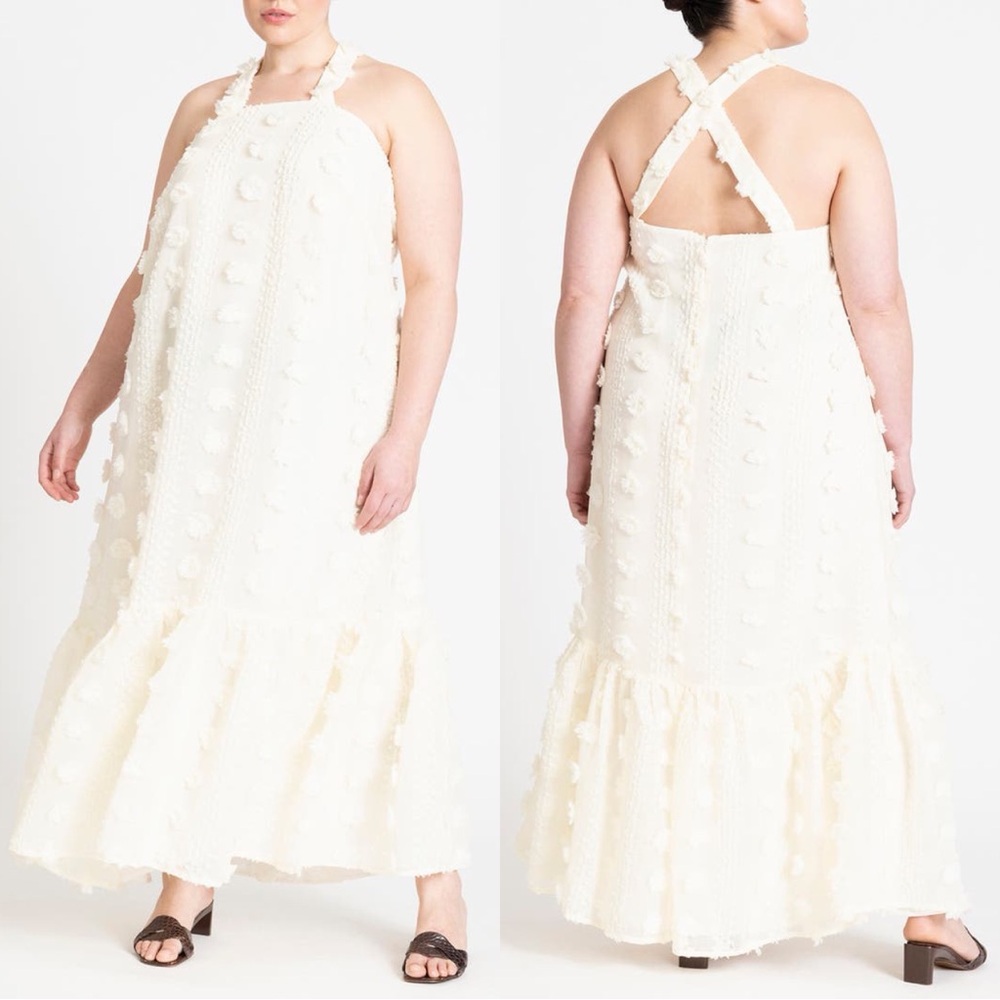 NWT Eloquii ‘Textured Floral Embellished Maxi Dress’ in Cream Plus Size 28
